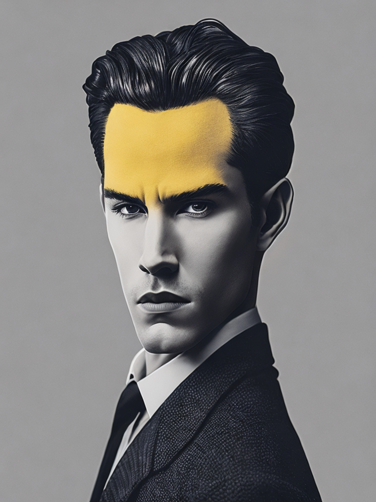 an illustration of a man, animation, halftone print, made of felt, abstract surrealism, surreal, neo-expressionism, hyper-detailed