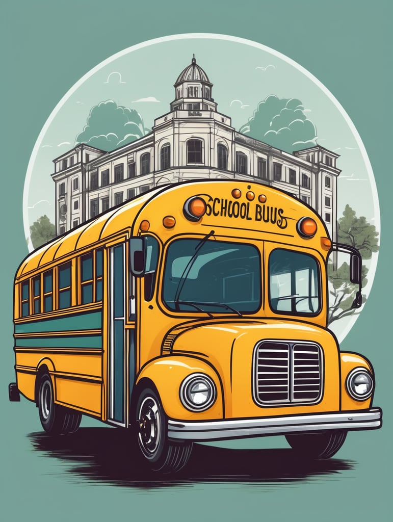 Vector classic school bus with hand drawn style, mascot logo, bright colors, vector Logo, vector image