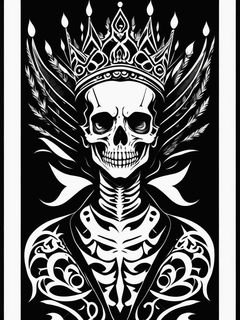 A vector art of a queen skeleton tattoo, black and white