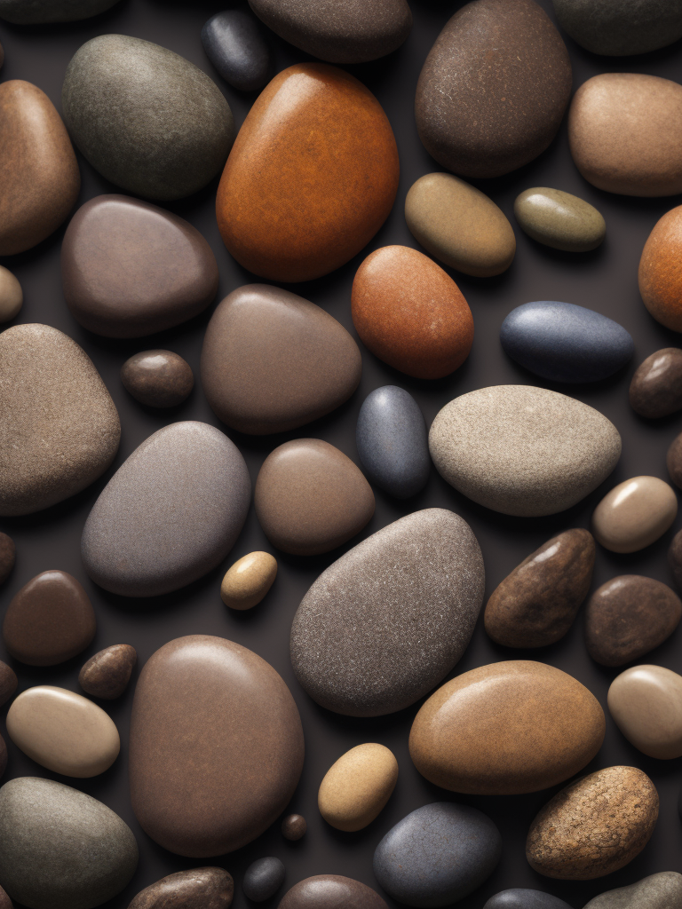 Texture of stones, pattern, background, top view, organic texture, seamless texture, scattered stones, gray and brown colors, deep colors, contrast lighting, volumetric stones