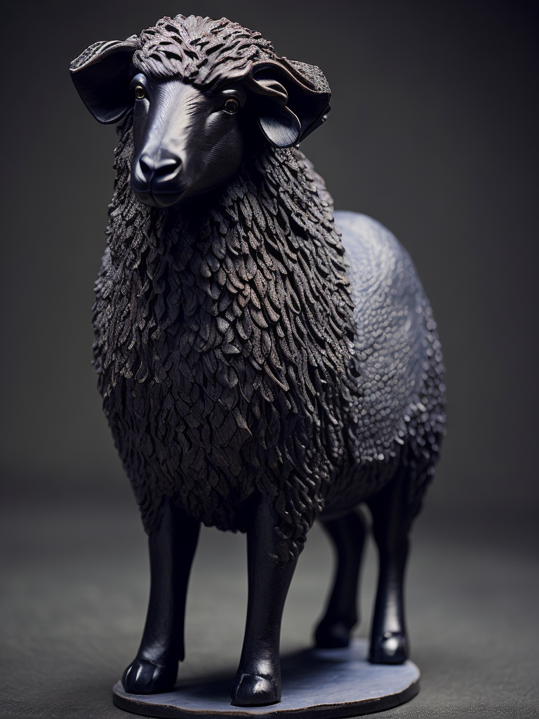 Small ebony carved sheep statue, handmade, clear details, professional woodcarver work