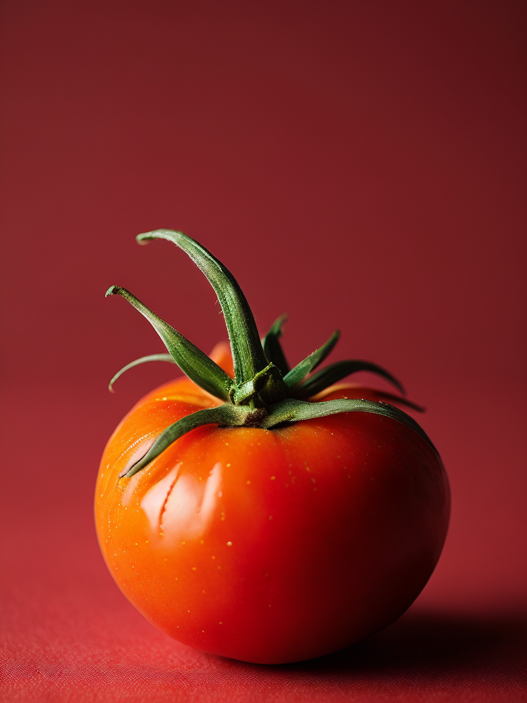 one (((tomato on a red background))), highly detailed macro photo, magazine cover photo