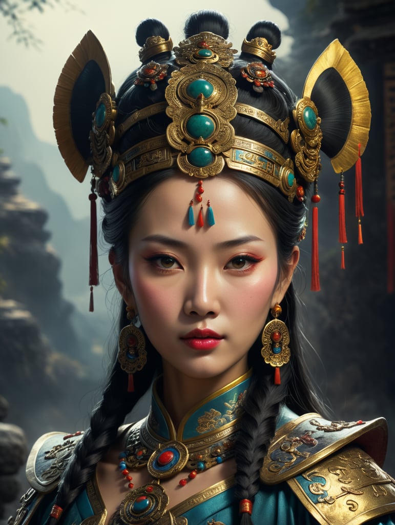 ancient ancient chinese princess with beautiful headgear