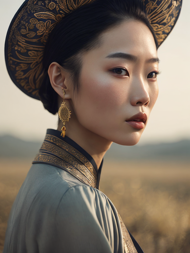 Pretty chinese model with hallucination mushroom, by martine johanna and simon stalenhag and chie yoshii and casey weldon and wlop, ornate, dynamic, particulate, rich colors, intricate, elegant, highly detailed, vogue, harper's bazaar art, fashion magazine, smooth, sharp focus