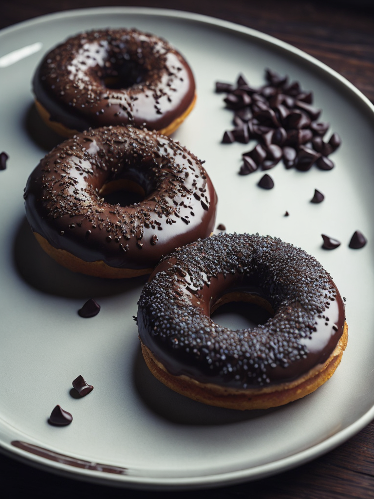 Realistic detailed chocolate sprinkled donuts on a white plate::2 food photography, photorealistic, ultra realistic, maximum detail, recipes.com, epicurious, instagram :: 8k, volumetric light, cinematic, octane render