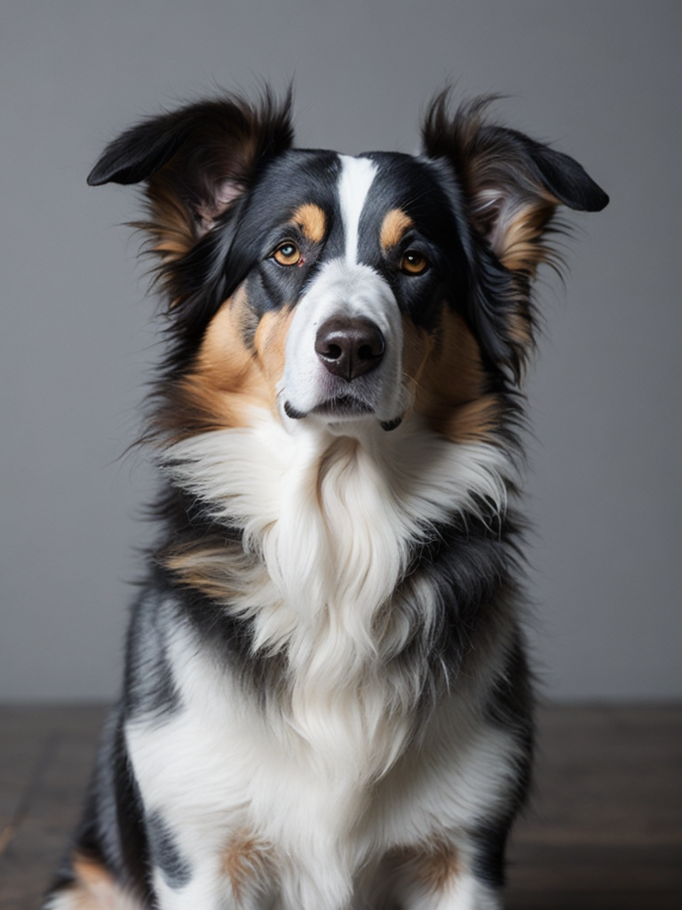 grey australian shepherd in a suit and tie, highly detailed photo, professional photo