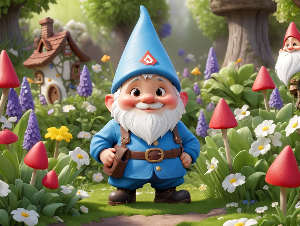 Cute gnome in spring garden