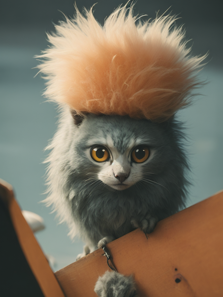 Funny fluffy character, with a smile and big eyes