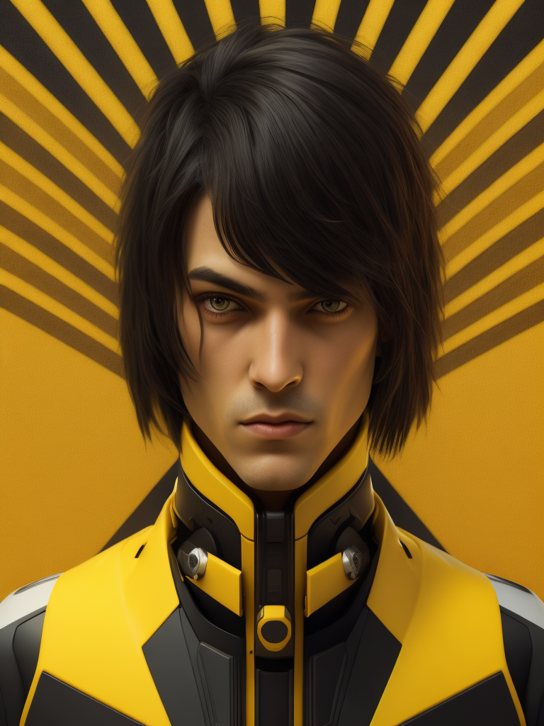 futuristic computer game character on yellow background