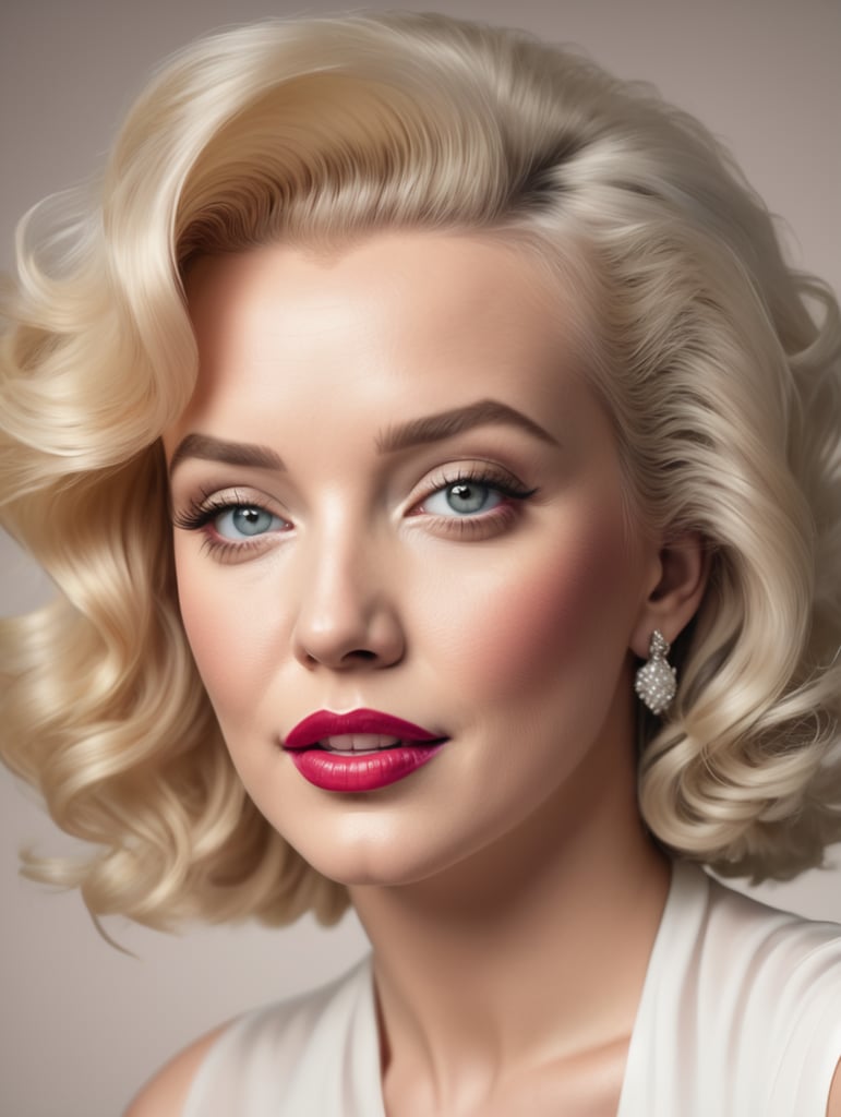 Portrait of Marilyn Monroe, ultra realistic, blonde hair, white dress, bright makeup, gradient background,