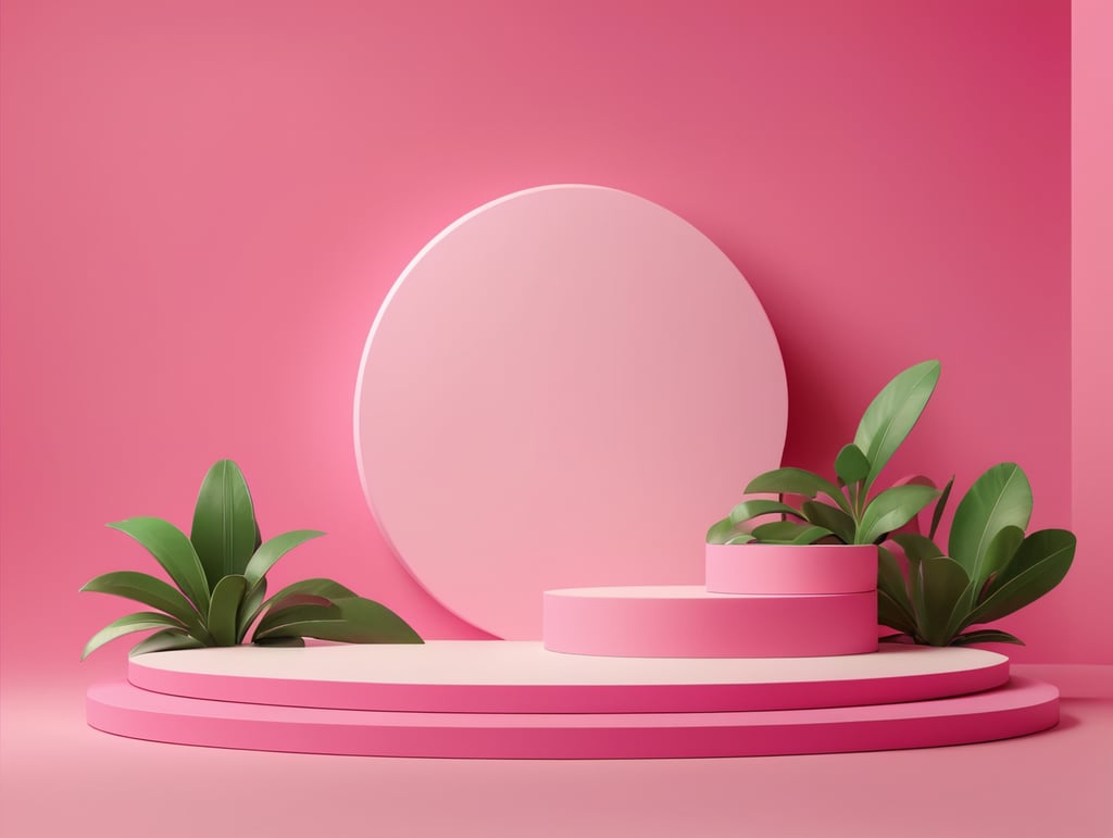 Modern minimal layout podium display with block pink background 3d rendering
