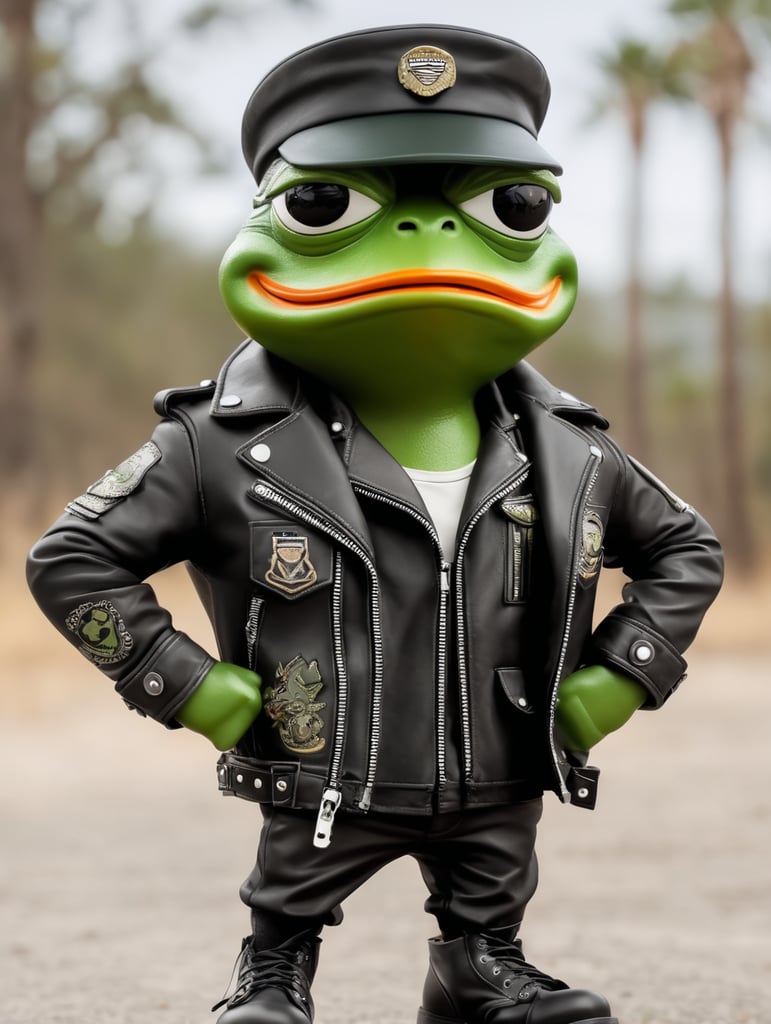 Pepe the frog metalhead with leather jacket and army boots