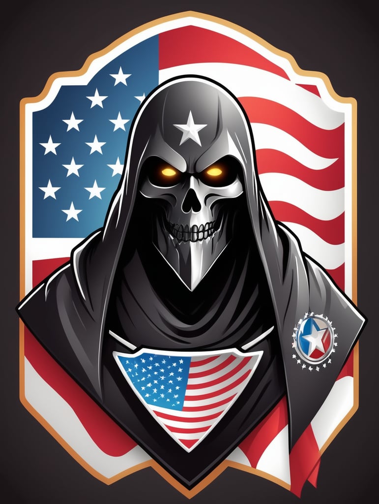 Vector American black Ghost with a flag and stars on it mascot logo, e-gaming, bright colors, Gaming Logo, vector image