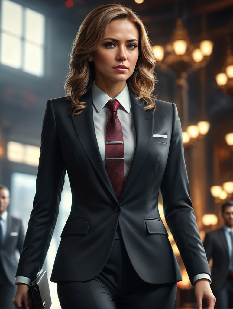 Businesswoman in suit and tie.