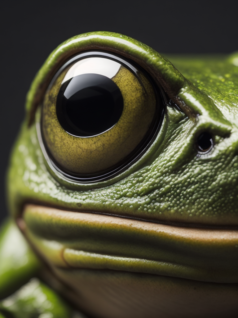 A close-up of a green frog's eye. macro