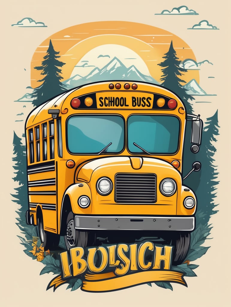 Vector classic school bus with hand drawn style, mascot logo, bright colors, vector Logo, vector image