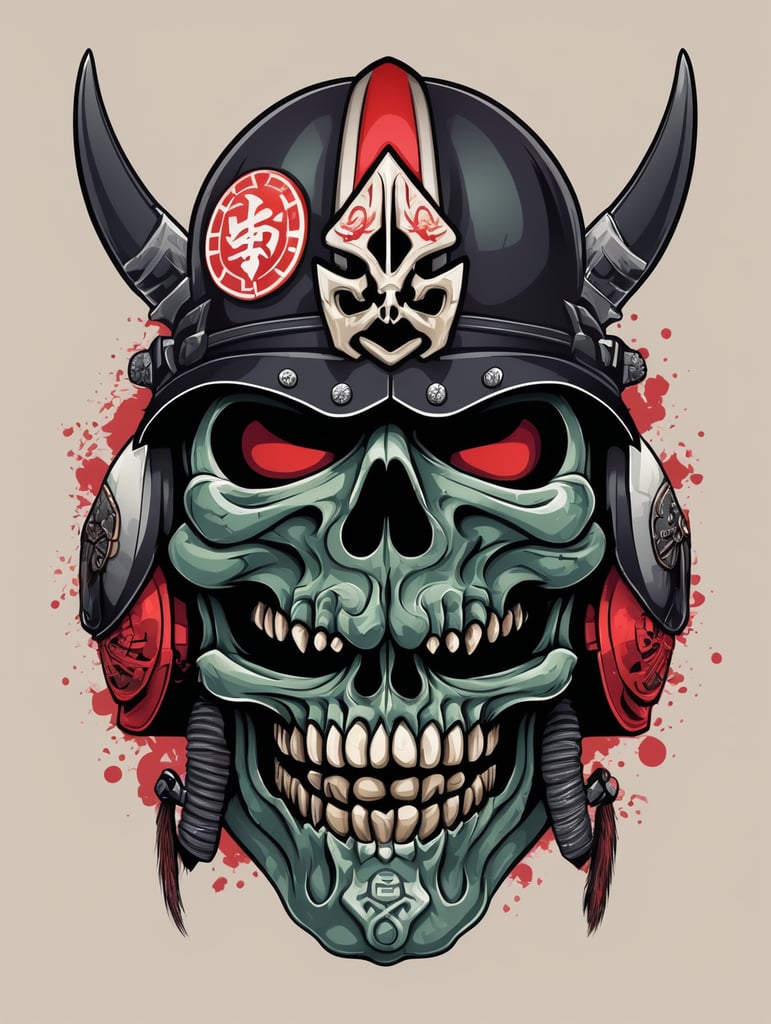 Zombie Skull with Japanese samurai helmet, mascot logo, e-gaming, bright colors, Gaming Logo, vector image