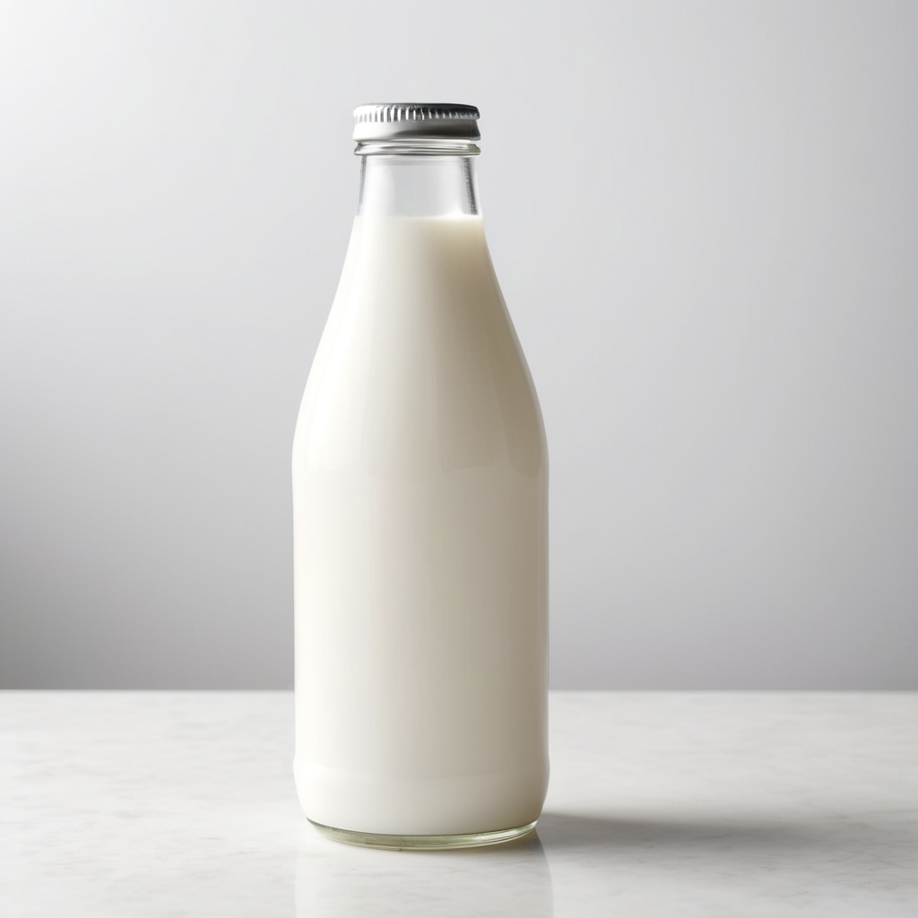 A mockup of a glass bottle of milk.