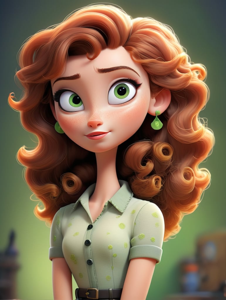 Кудрявая, светло русые волосы, веснушки, низкий рост, зеленые глаза, низкий рост, пирсинг носа и пирсинг ушей, худая