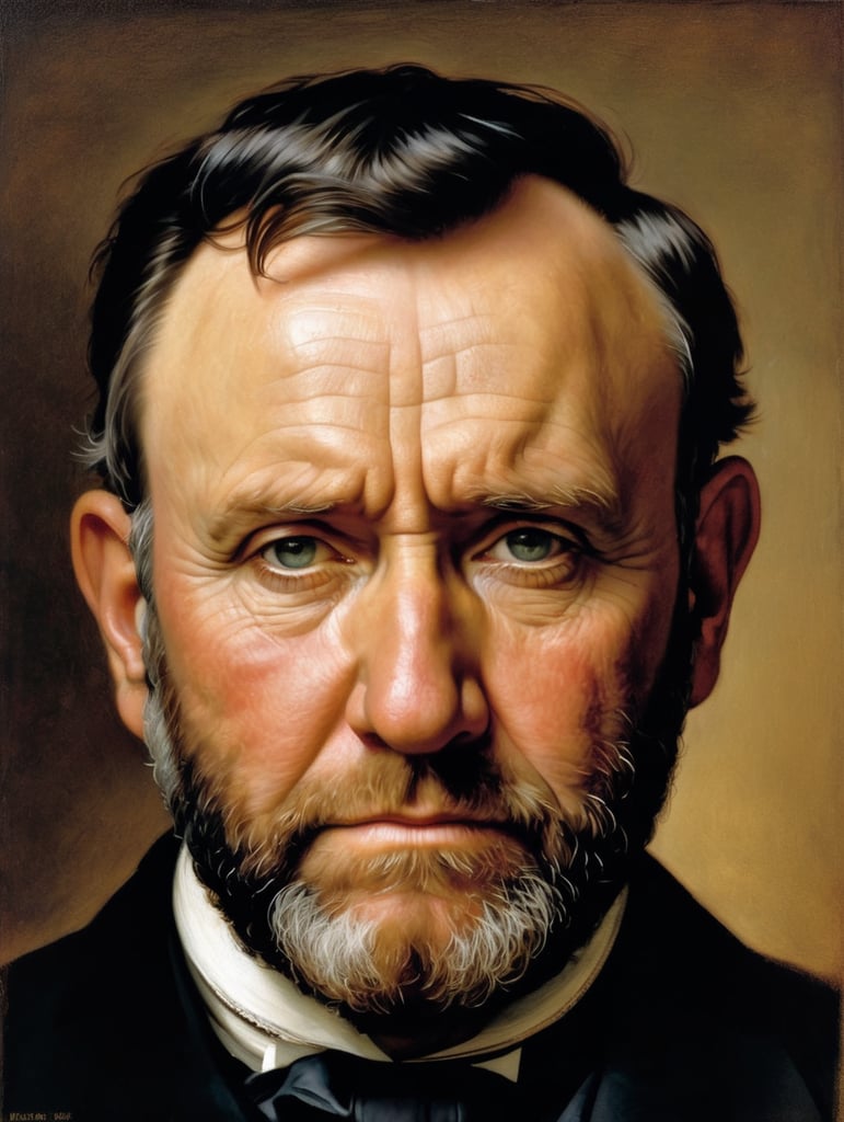 Portrait of Ulysses S. Grant by Rembrandt Harmenszoon van Rijn, sad face, America, so sorry