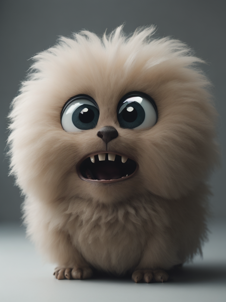 Funny fluffy character, with a smile and big eyes