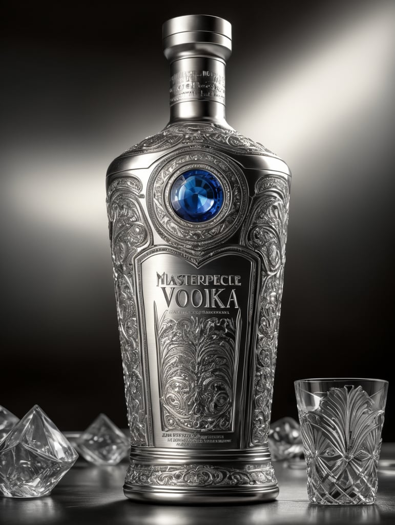 silver metal vodka whole bottle on white