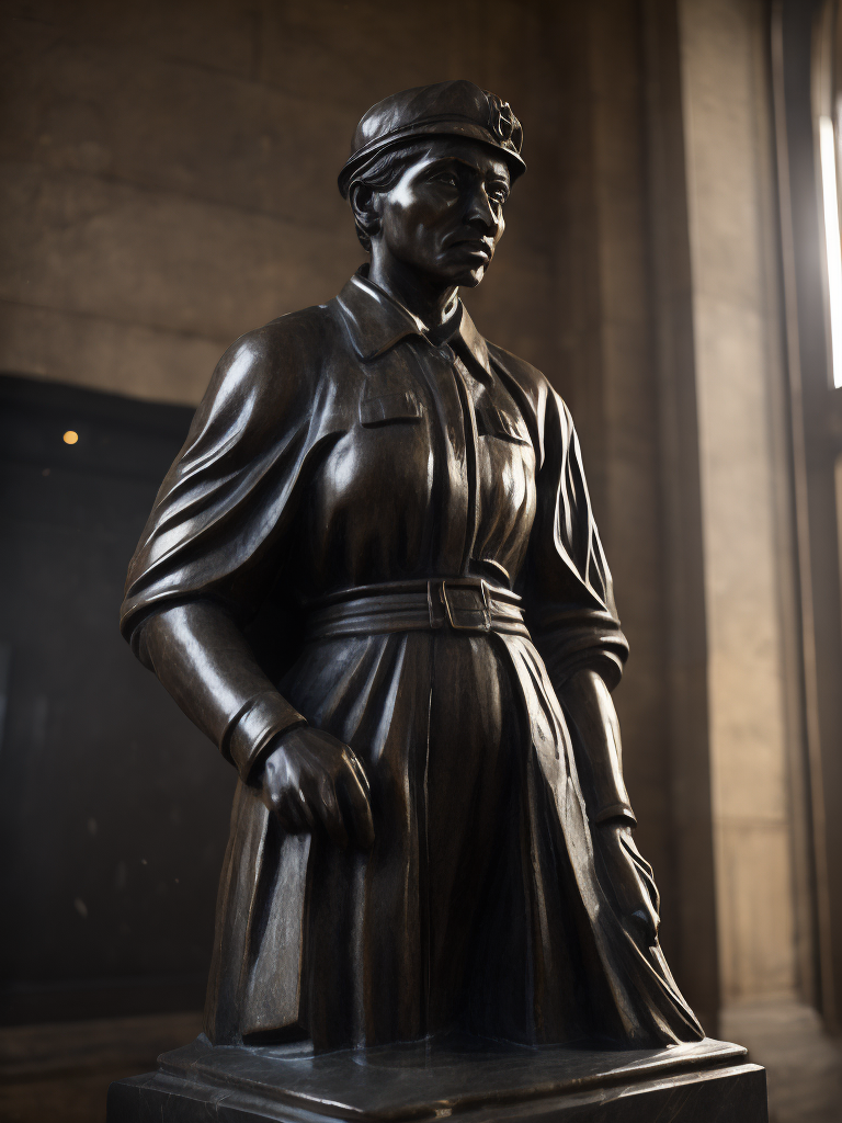 (((black marble statue))) of a english train worker, 1900, dark atmosphere, sharp on details