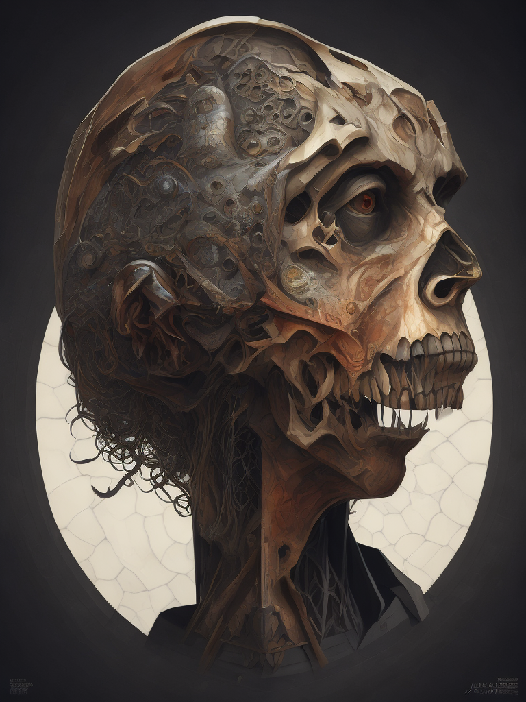 The anatomy of a zoombie head made of chess boards, an ultrafine detailed painting by james jean, octopath traveler, behance contest winner, vanitas, angular, altermodern, surreal