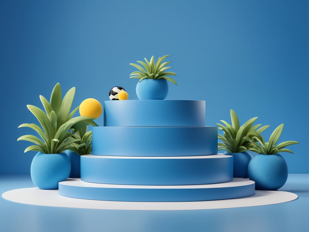 Modern minimal layout podium display with Sponge blue background 3d rendering
