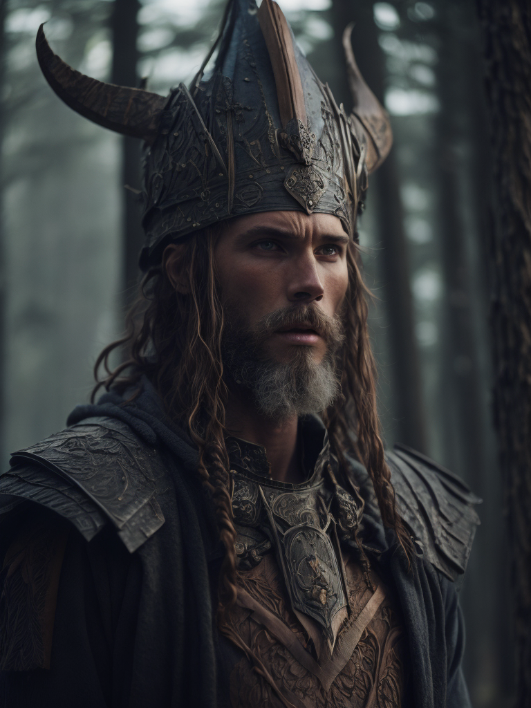 a wooden viking totem