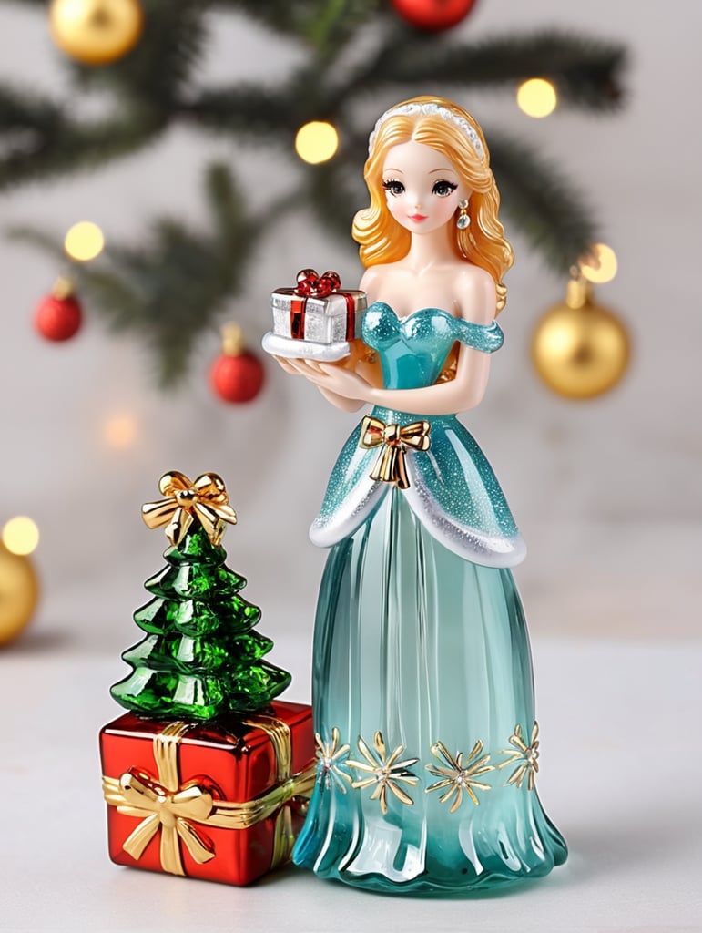 bahamas girl small glass glass figure holding gift box, christmas toy for the christmas tree