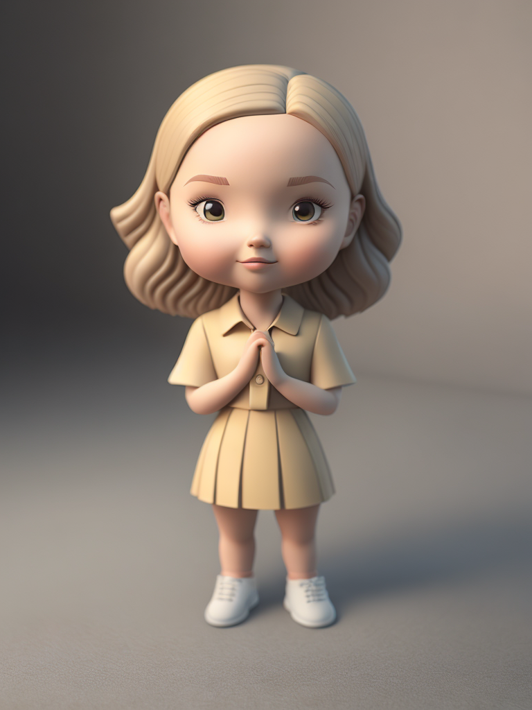 Centered, very cute, isometric view, unique clay 3d icon curved low poly, a girl, 100 mm, Pastel colors, 3d blender render, Neutral blur background, Centered, matte clay, Soft shadows, Cute, pretty, curves