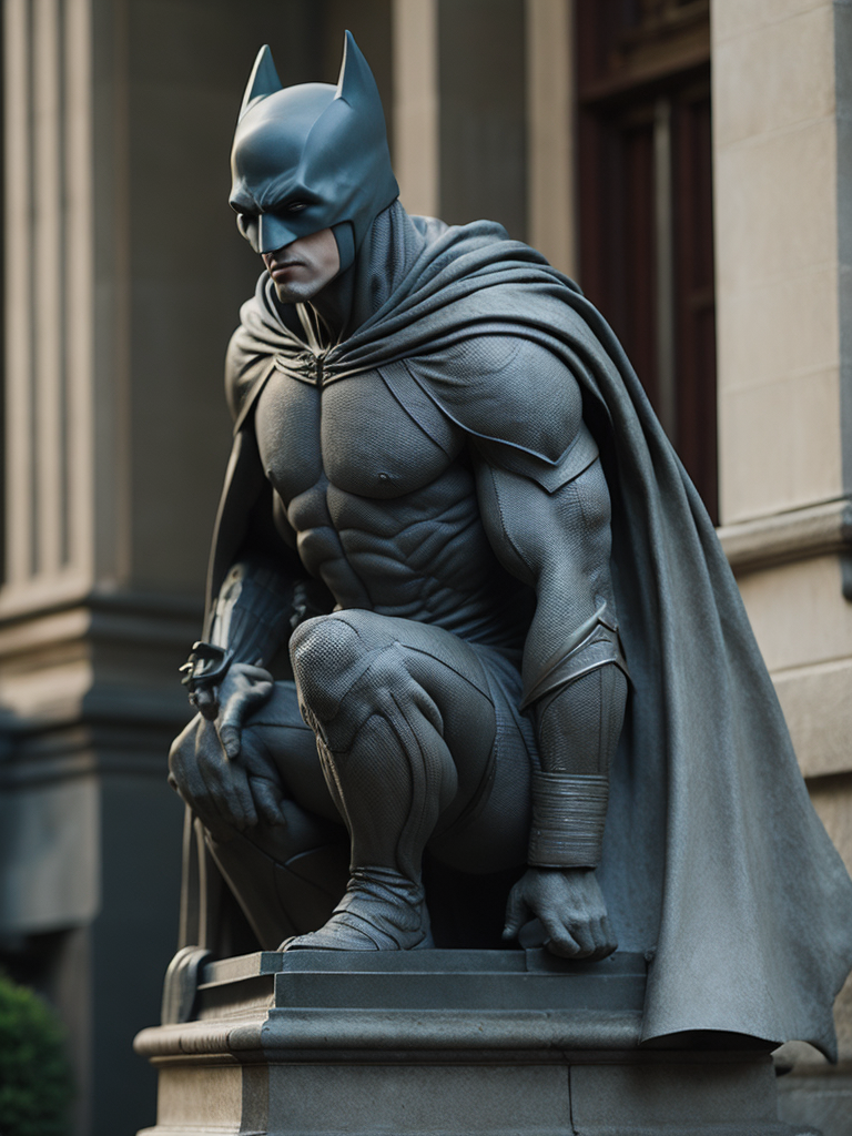 mramorová socha batmana v antickém stylu na podstavci