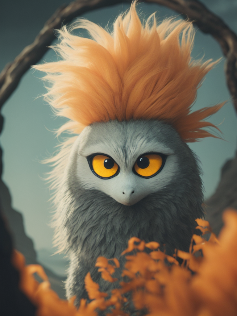 Funny fluffy character, with a smile and big eyes