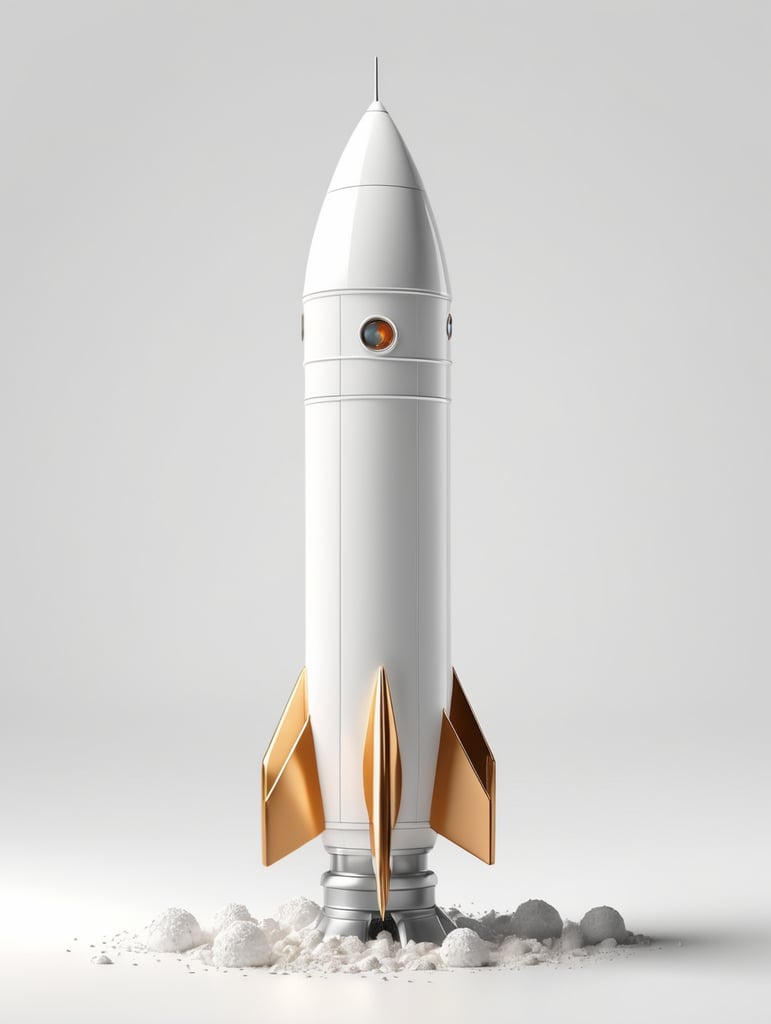 3d rocket render on white background, isolated