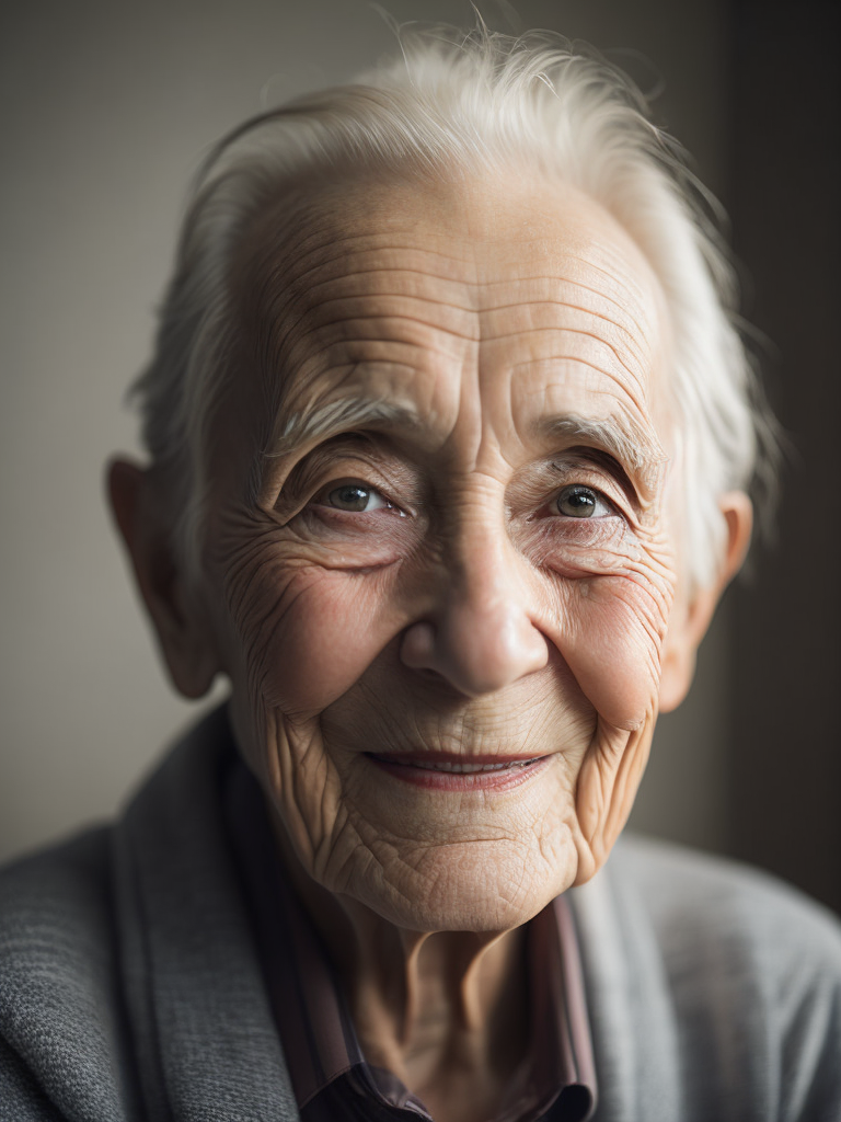 An old person, 80 years old, wrinkled, happy face