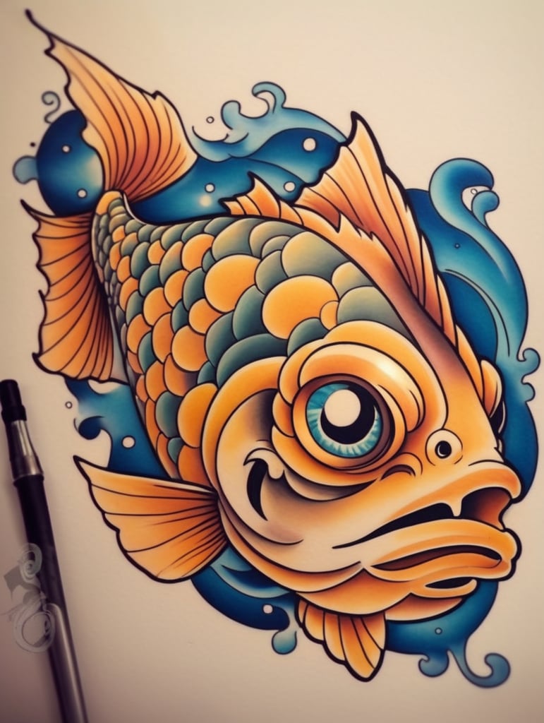 New school fish tattoo design