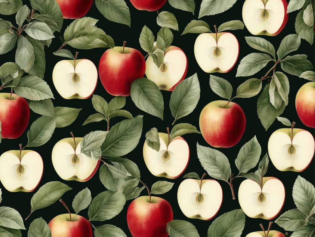 Botanical print. apples with leaves