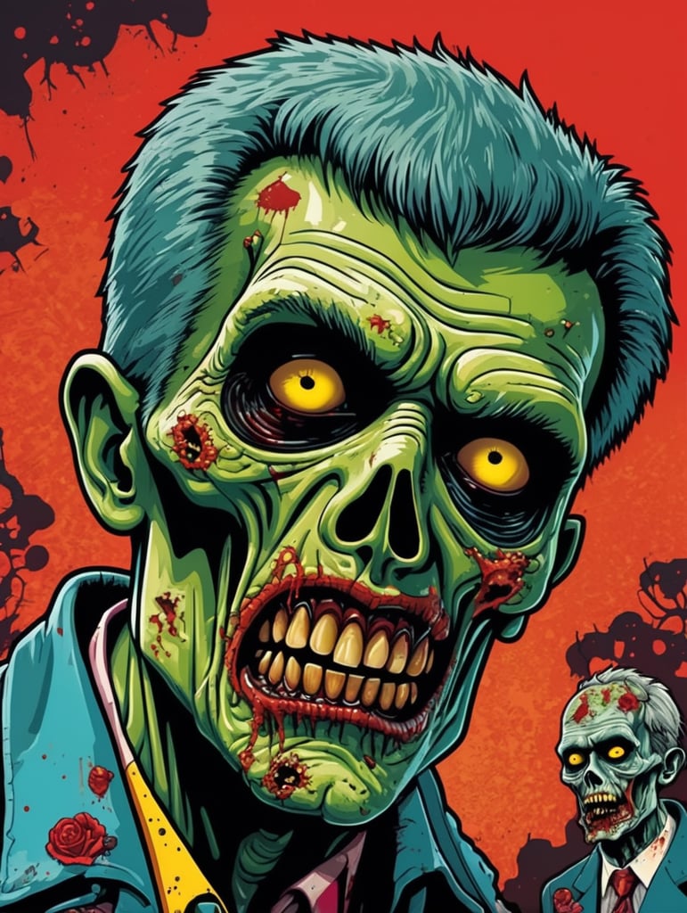 Pop art illustration, sticker, zombie alens