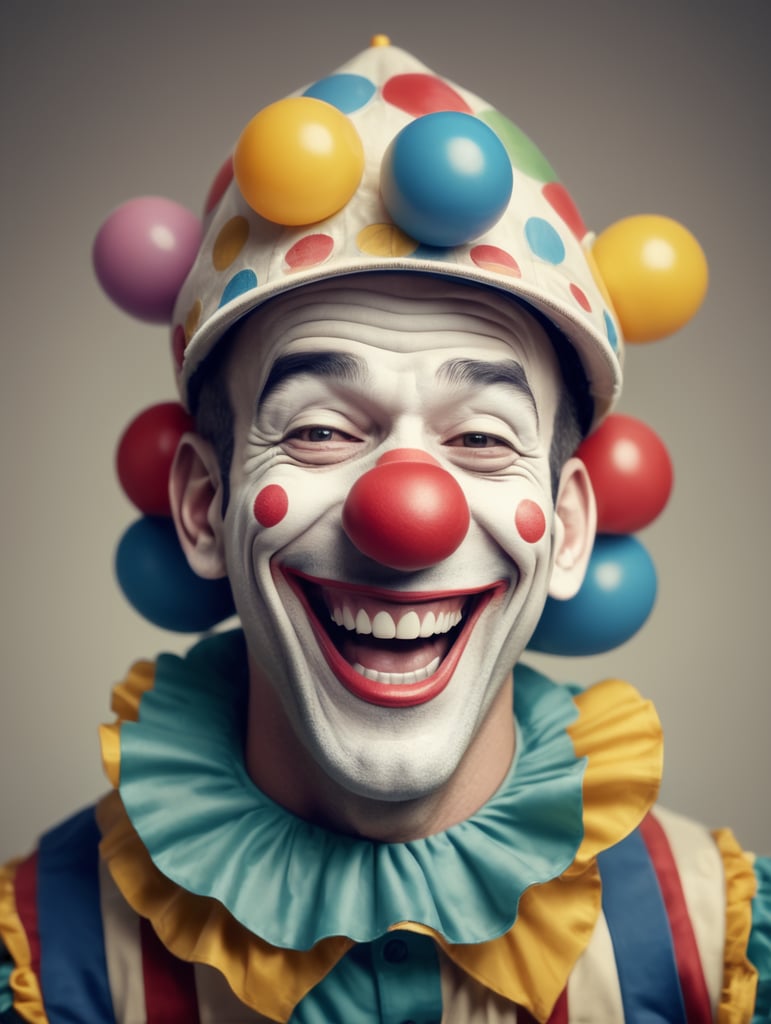 smile clown laugh , he has a cap on his head