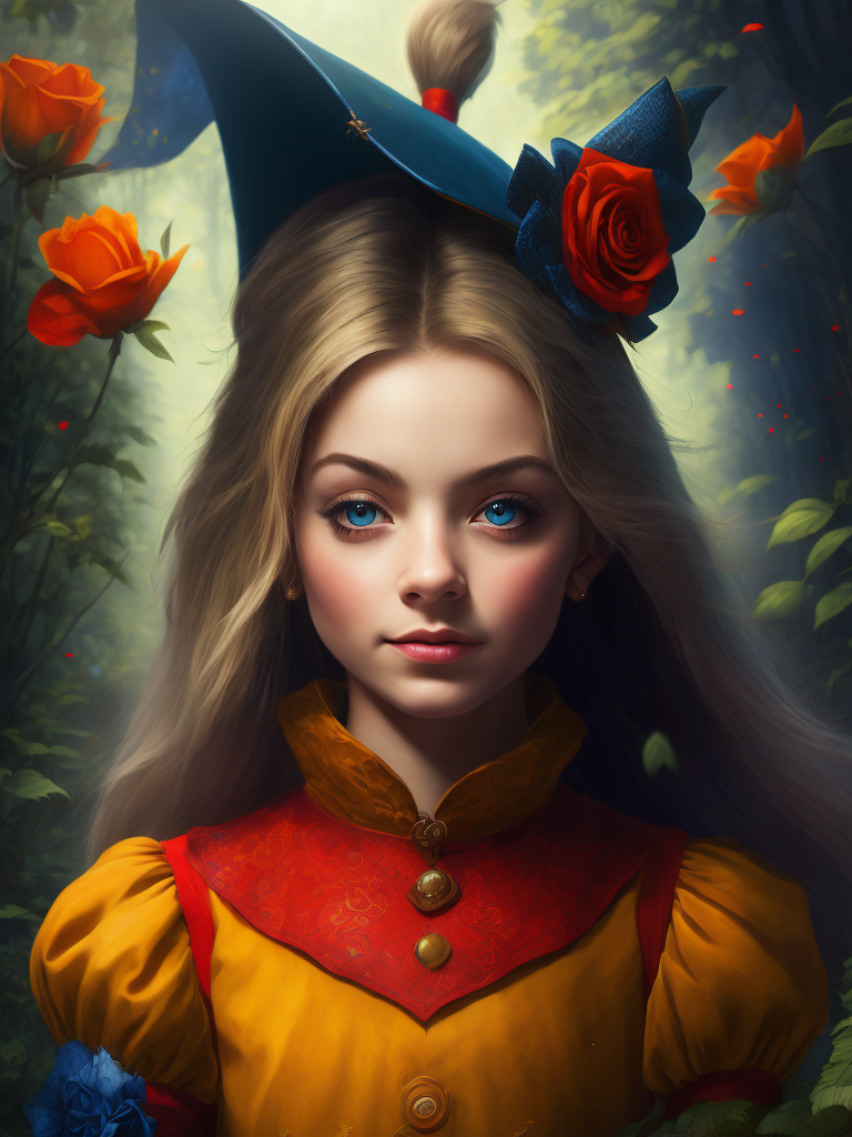 Alice in wonderland, vivid colors, wide angle, super highly detailed, professional digital painting, concept art,