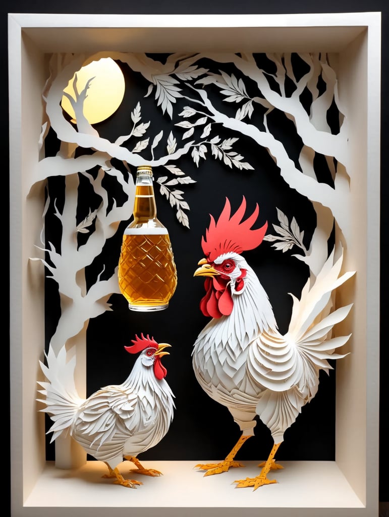 Drunk rooster holding beer