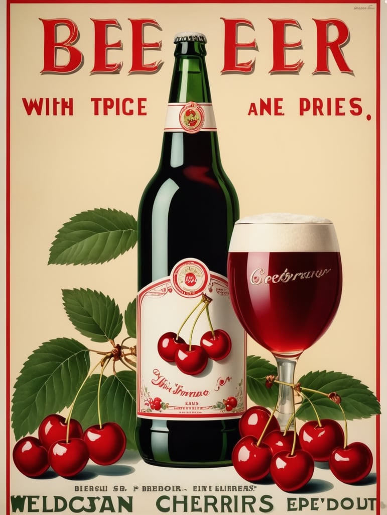 vintage french poster for a beer withy cherries