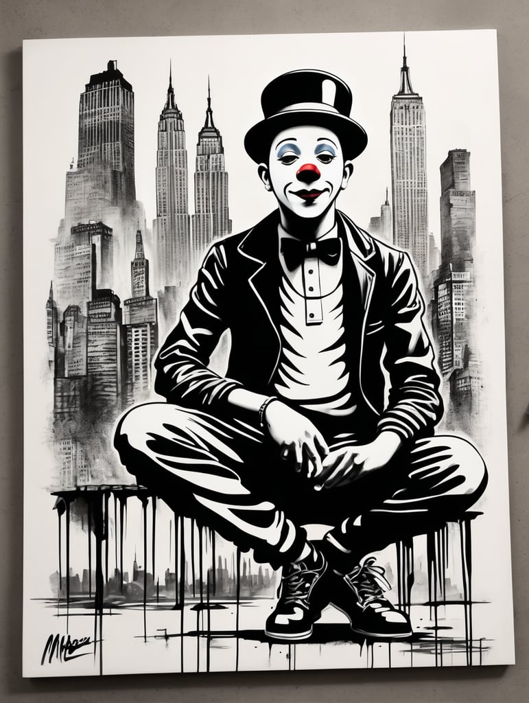 banksy inspired new york graffiti style mime drawing tag design black and white none detailed freestyled drawing