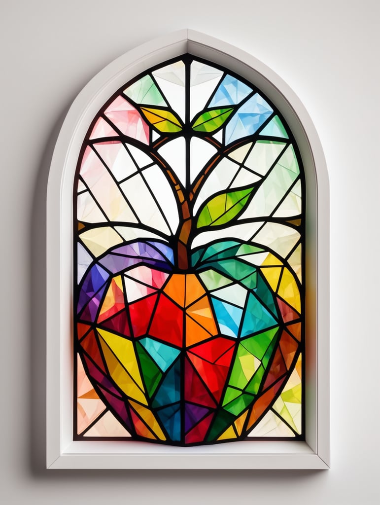 Colorful stained window apple low poly papercraft white background