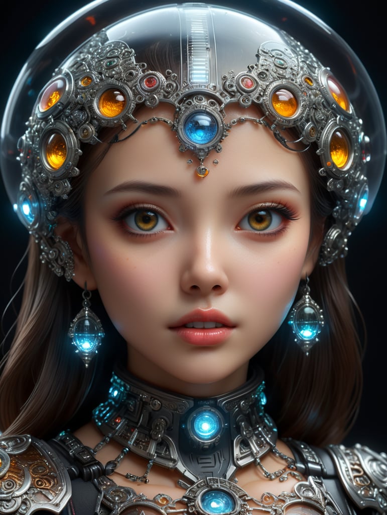 Cute aesthetic, a (tiny cute translucent polycarbonate women) with an led screen face, emoticon, stunning render, intricate details