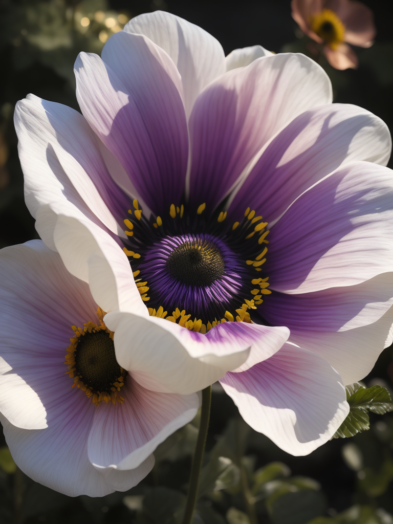 цветы анемоны, светит солнце в саду