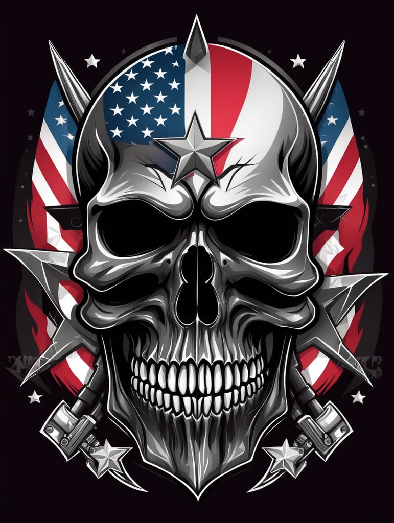 Vector American black skull Ghost with a flag and stars on it mascot logo, e-gaming, bright colors, Gaming Logo, vector image