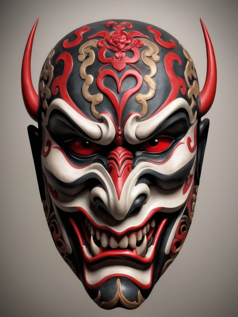 Hanya mask tattoo Japanese more 3d , nice red highlights