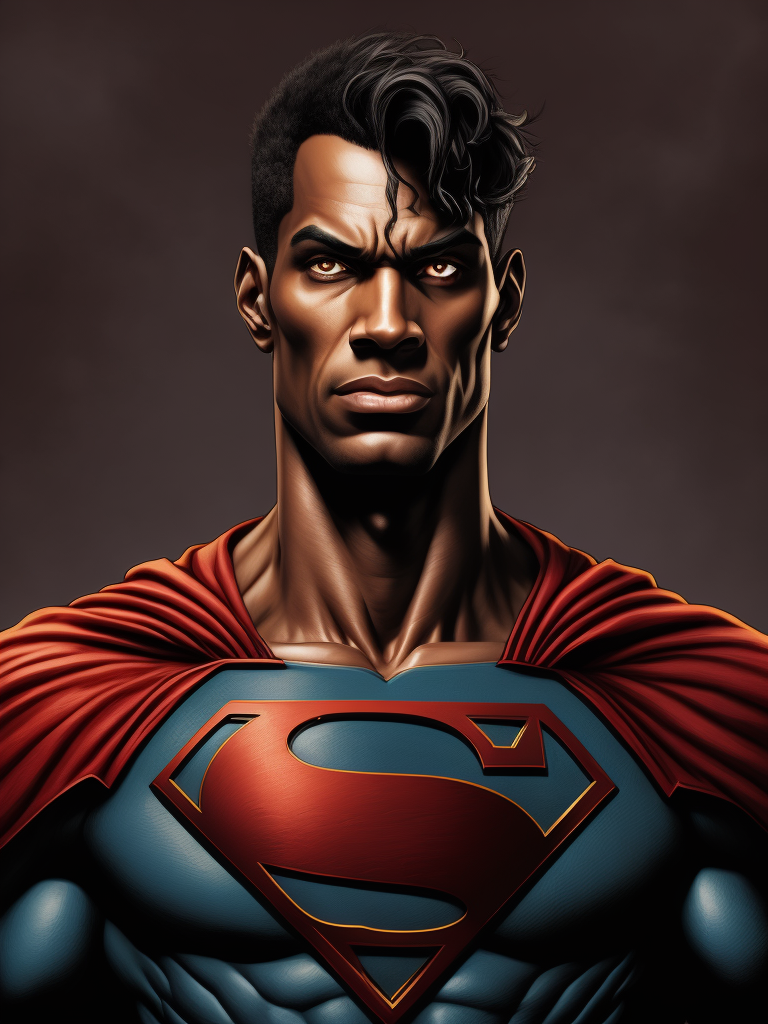 Black Superman, Hero Portrait, Comics, Marvel, Horror, USA, style of Richard Corben